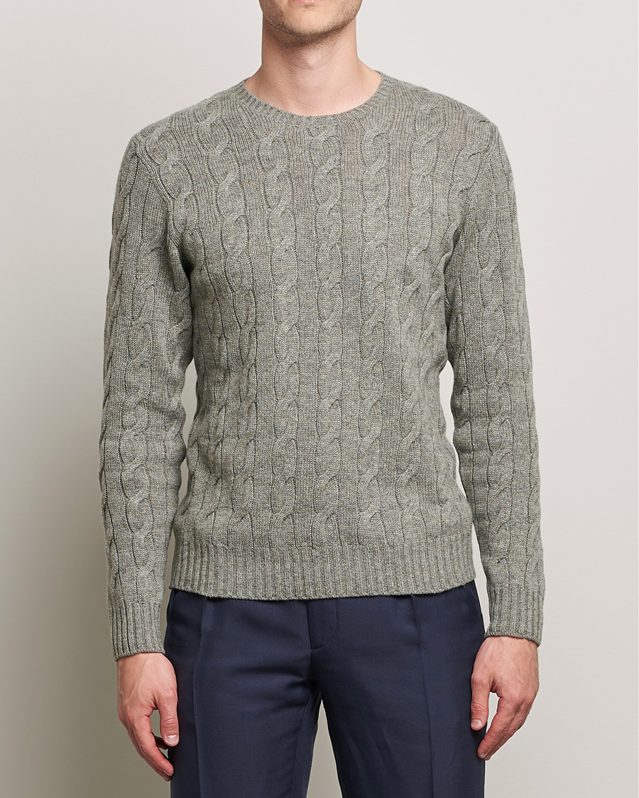 Herren | Pullover | Ralph Lauren Purple Label | Cashmere Cable Crewneck Light Grey