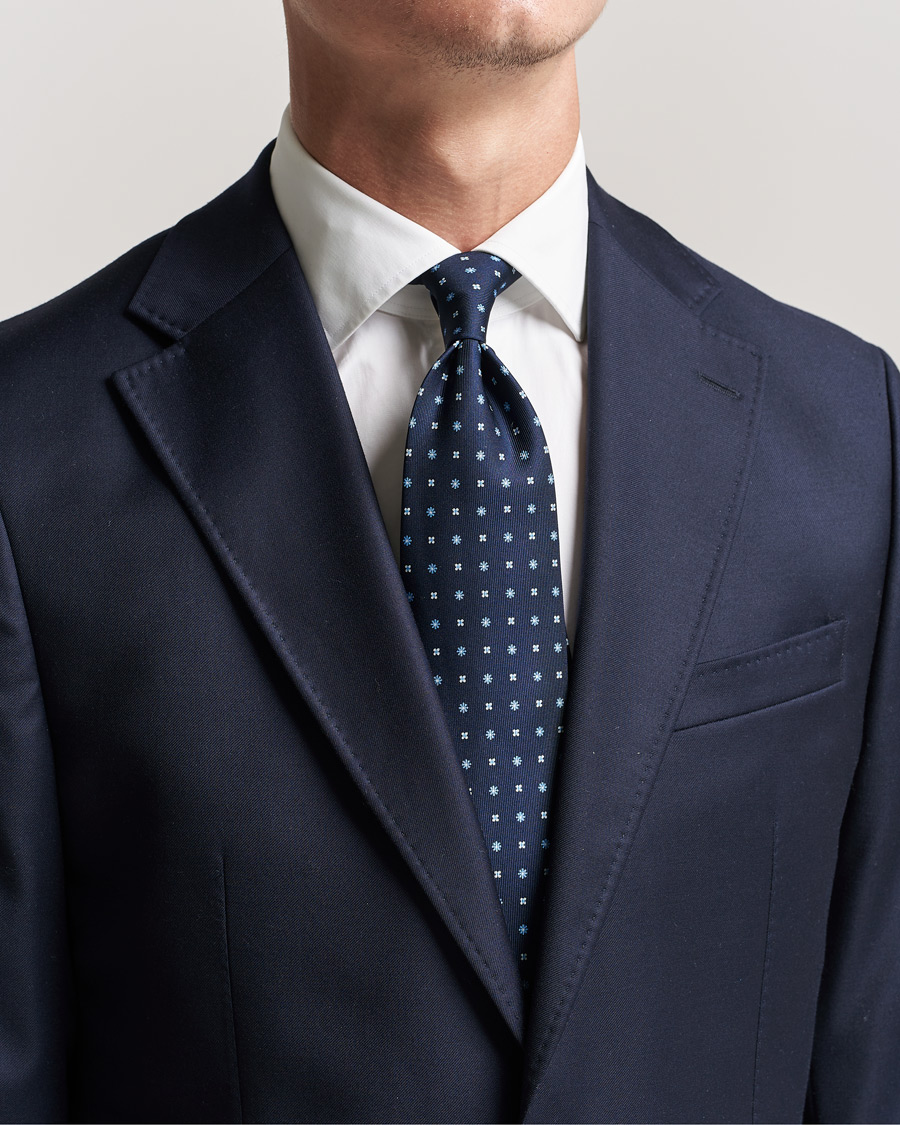 Herren | | E. Marinella | 3-Fold Micro Pattern Silk Tie Navy