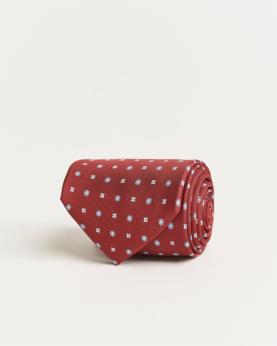 Herren | E. Marinella 3-Fold Micro Pattern Silk Tie Red | E. Marinella | 3-Fold Micro Pattern Silk Tie Red