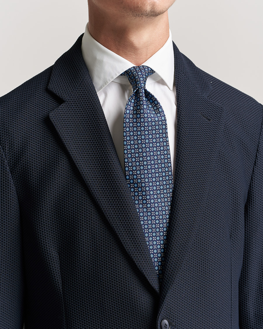Herren | E. Marinella 3-Fold Structured Silk Tie Dark Blue | E. Marinella | 3-Fold Structured Silk Tie Dark Blue
