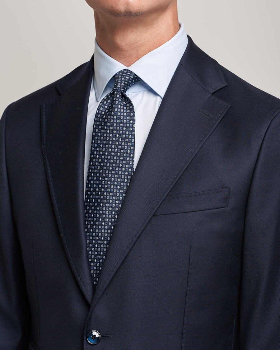 Herren | E. Marinella 3-Fold Micro Pattern Silk Tie Navy | E. Marinella | 3-Fold Micro Pattern Silk Tie Navy
