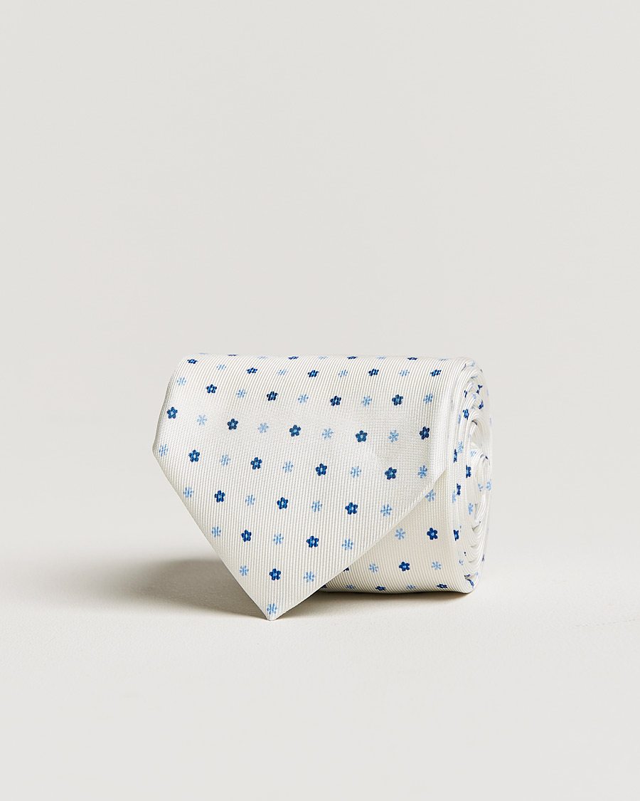 Herren | E. Marinella 3-Fold Flower Silk Tie White | E. Marinella | 3-Fold Flower Silk Tie White