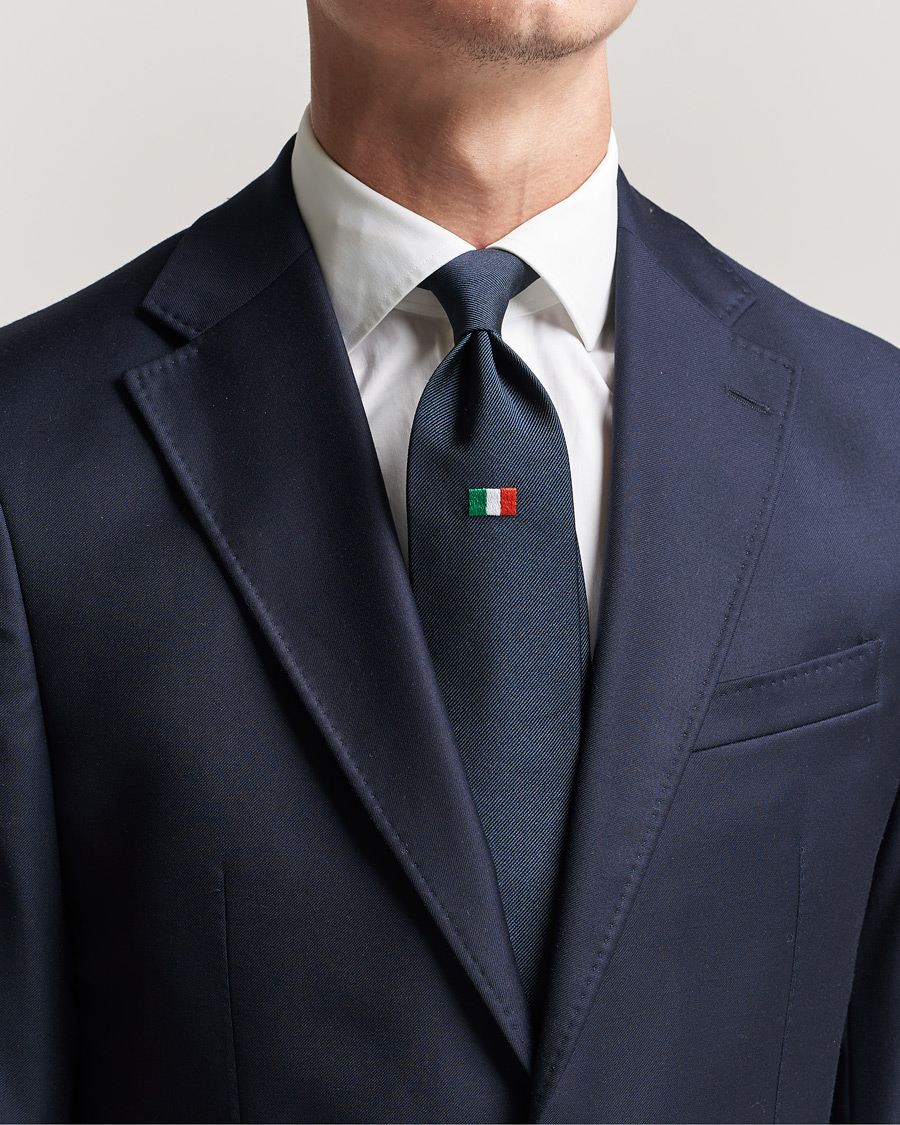 Herren | Krawatten | E. Marinella | 3-Fold Italian Bandiera Silk Tie Navy
