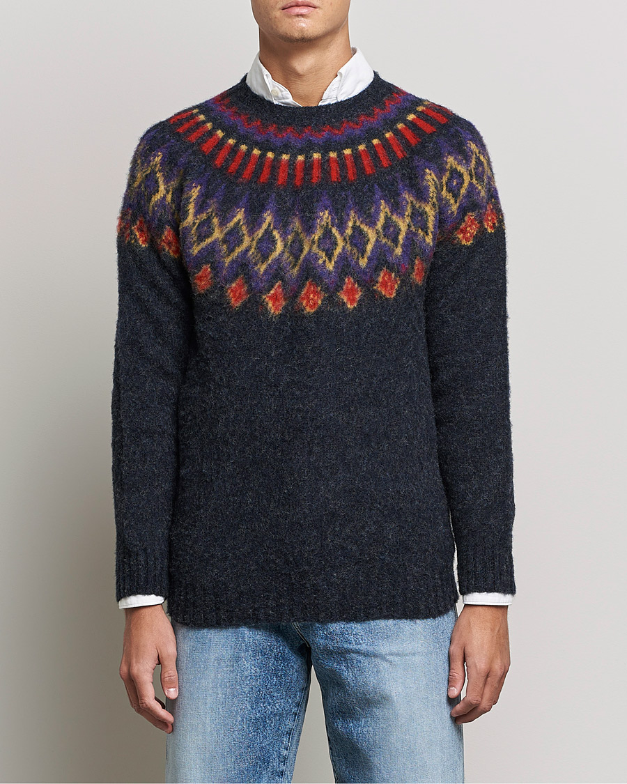 Herren | Pullover | Howlin' | Brushed Wool Fair Isle Crew Sweater Charcoal