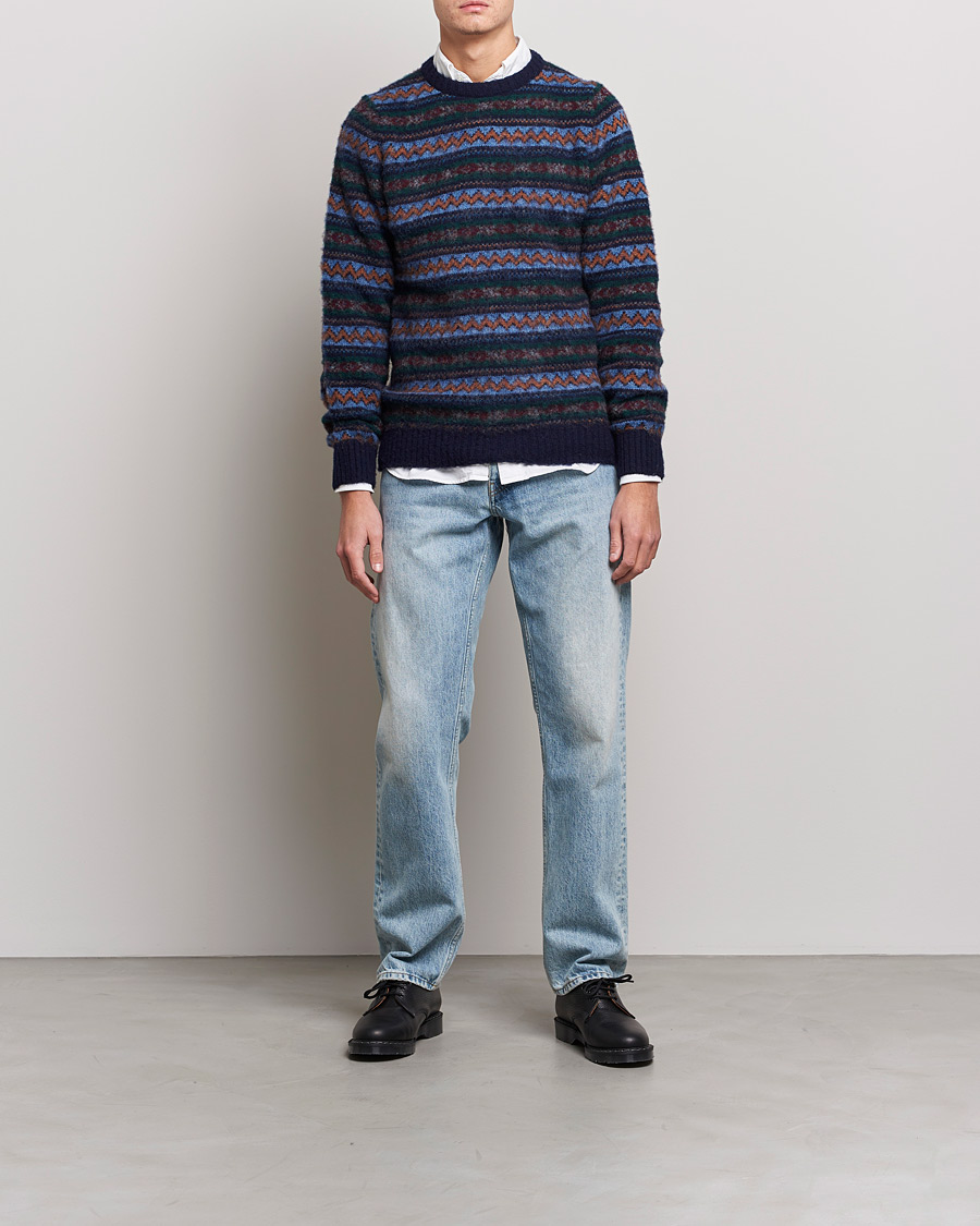 Herren | Pullover | Howlin' | Brushed Wool All Over Fair Isle Crew Neck Navy