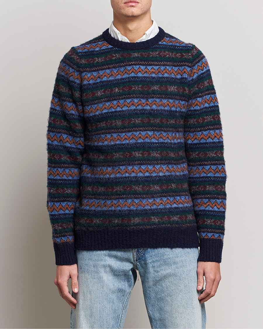 Herren | Pullover | Howlin' | Brushed Wool All Over Fair Isle Crew Neck Navy