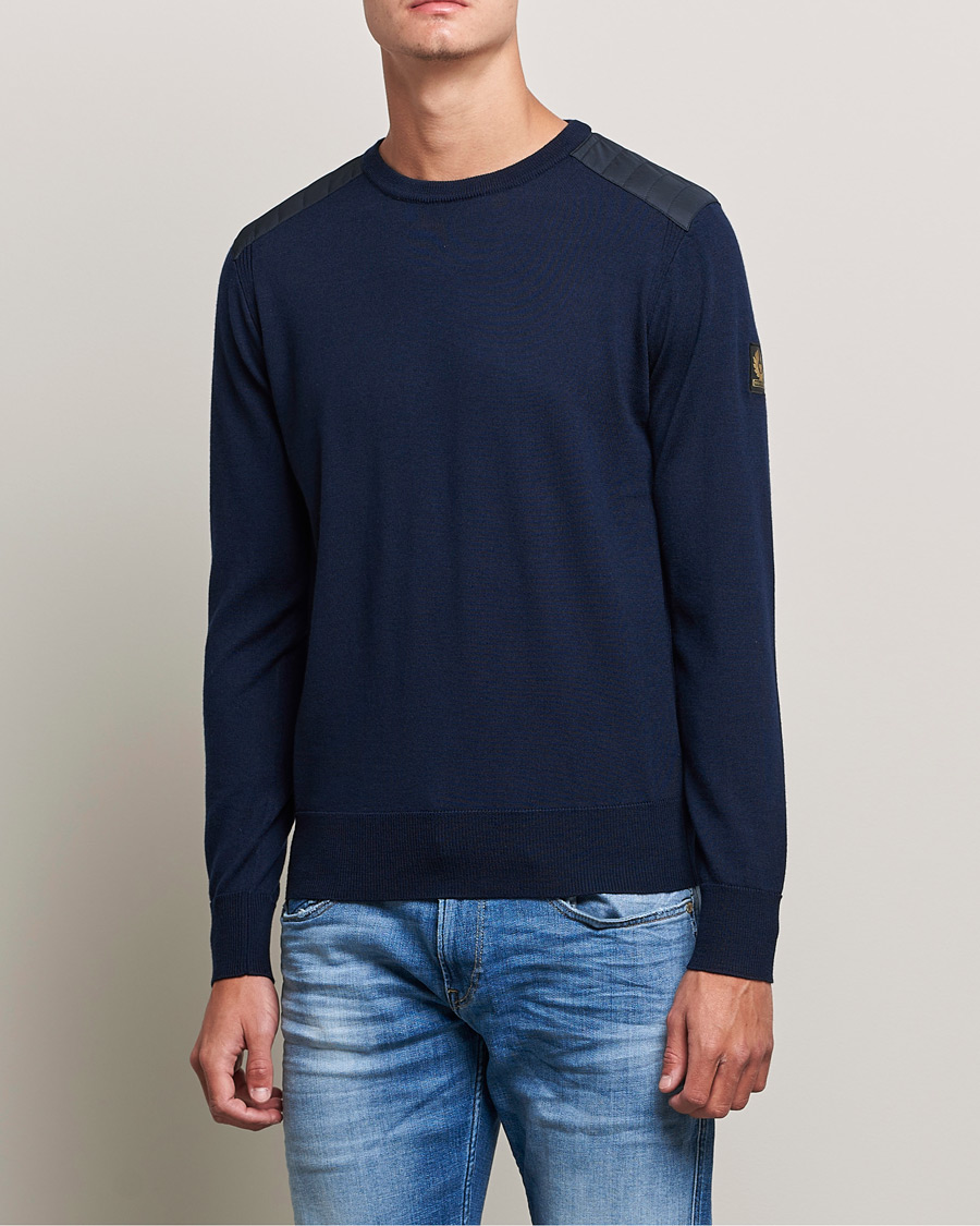 Herren | Pullover | Belstaff | Kerrigan Crew Neck Merino Sweatshirt Washed Navy