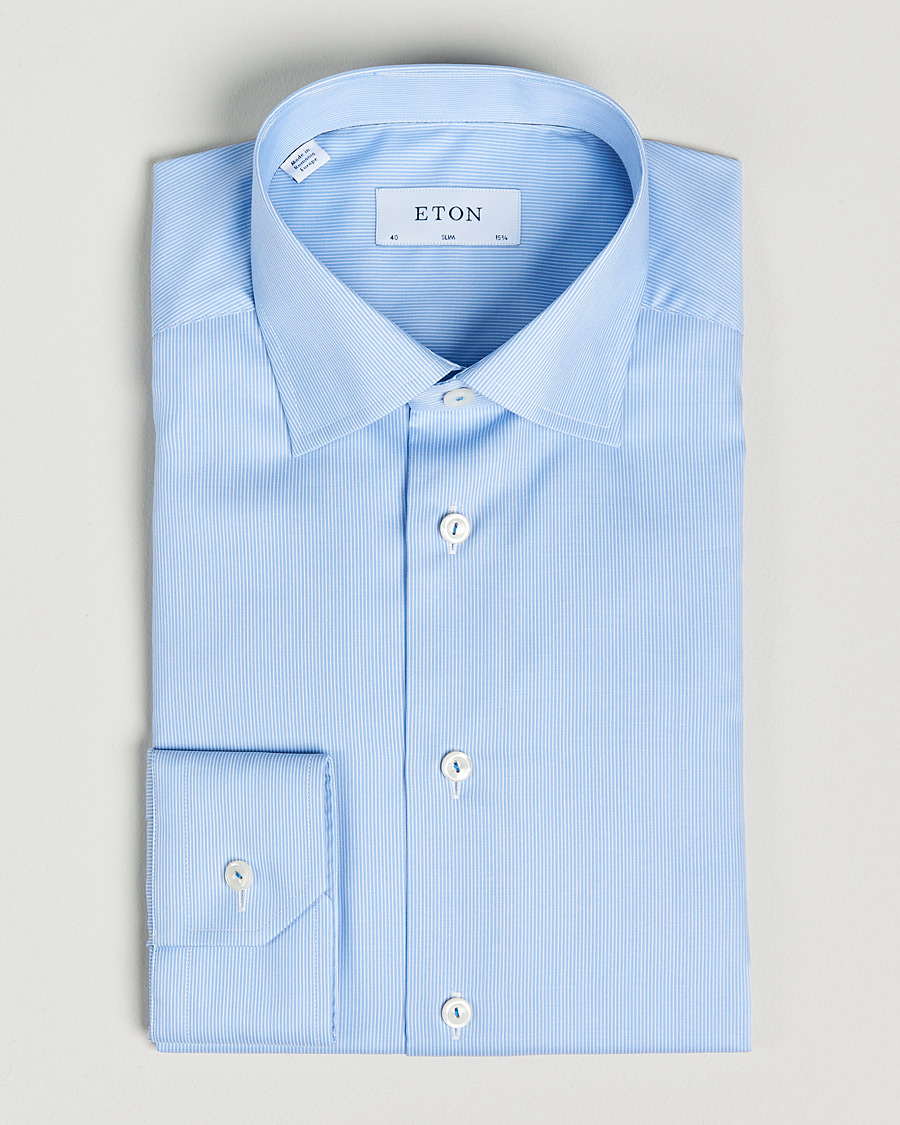Herren | Hemden | Eton | Striped Fine Twill Slim Shirt Mid Blue