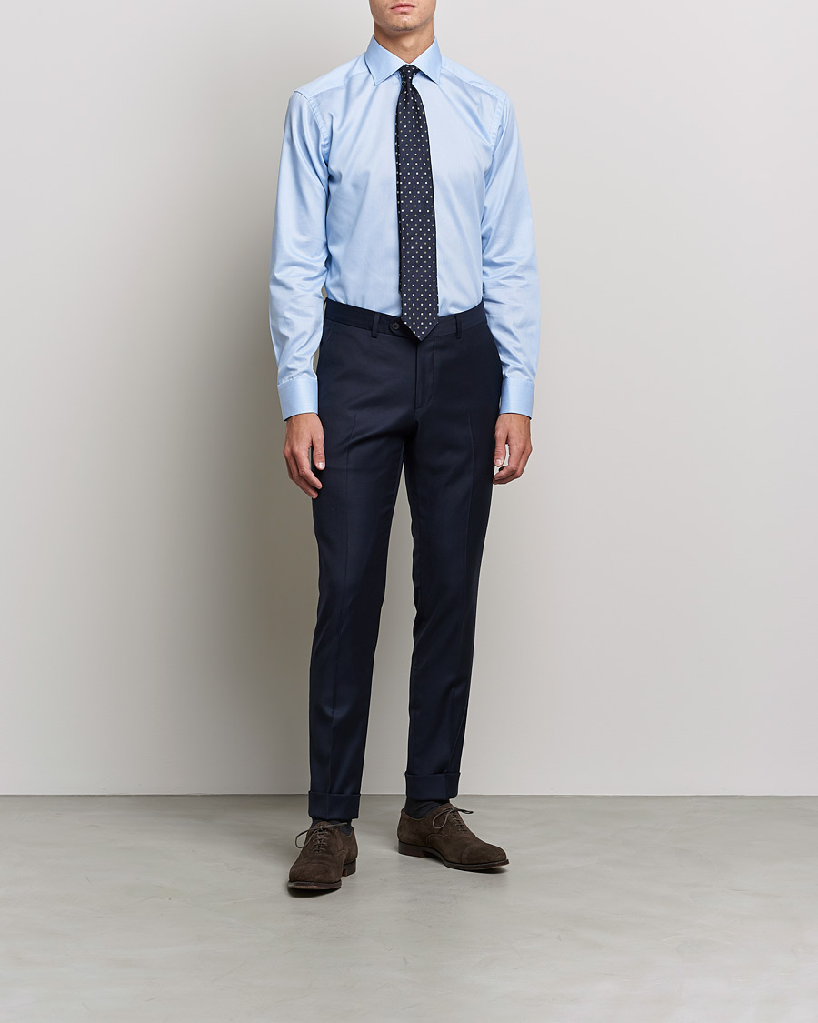 Herren | Formelle Hemden | Eton | Striped Fine Twill Slim Shirt Mid Blue