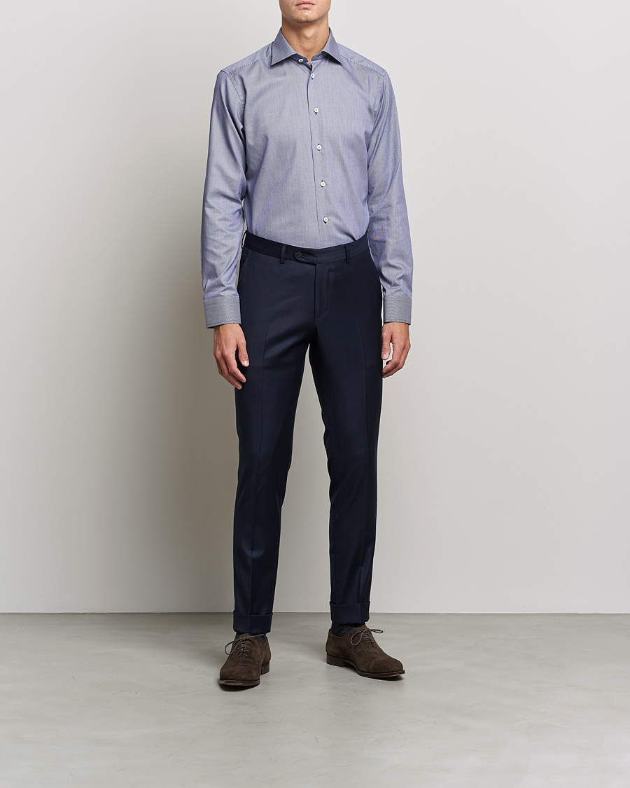 Herren | Hemden | Eton | Striped Fine Twill Slim Shirt Navy Blue