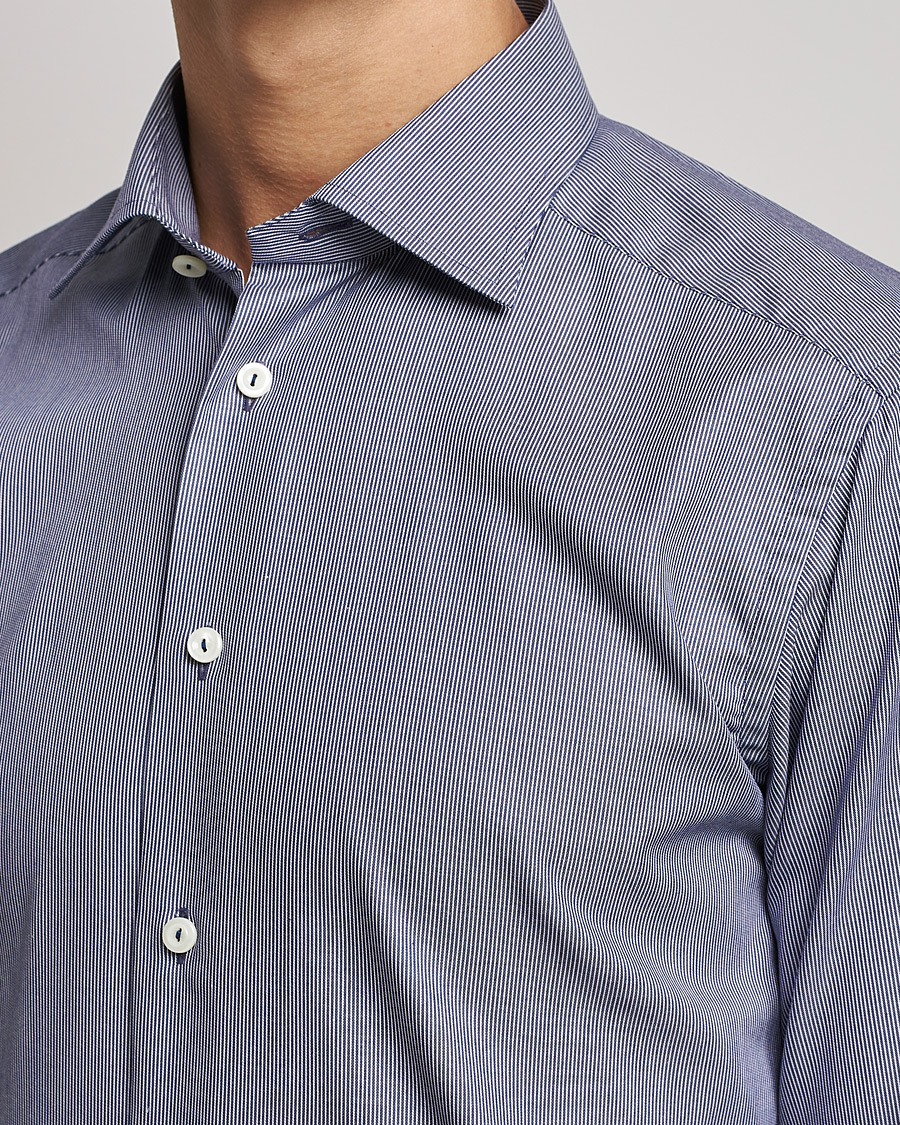 Herren | Hemden | Eton | Striped Fine Twill Slim Shirt Navy Blue