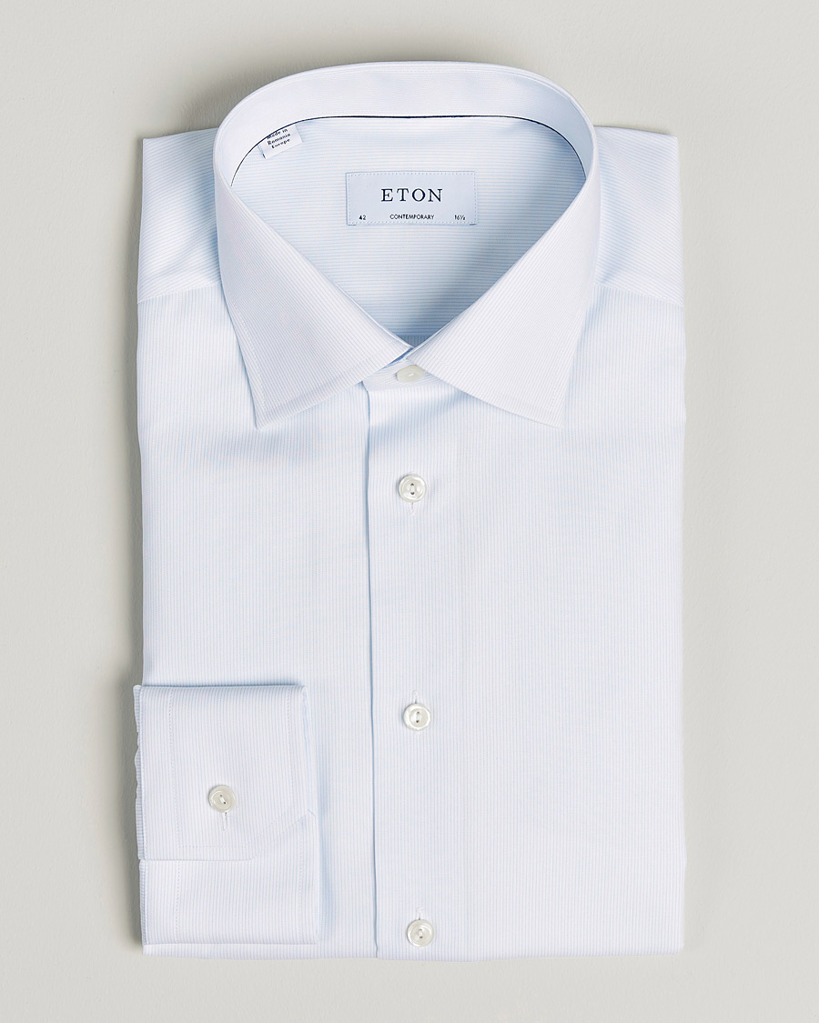 Herren | Hemden | Eton | Hair line Striped Contemporary Twill Shirt Light Blue