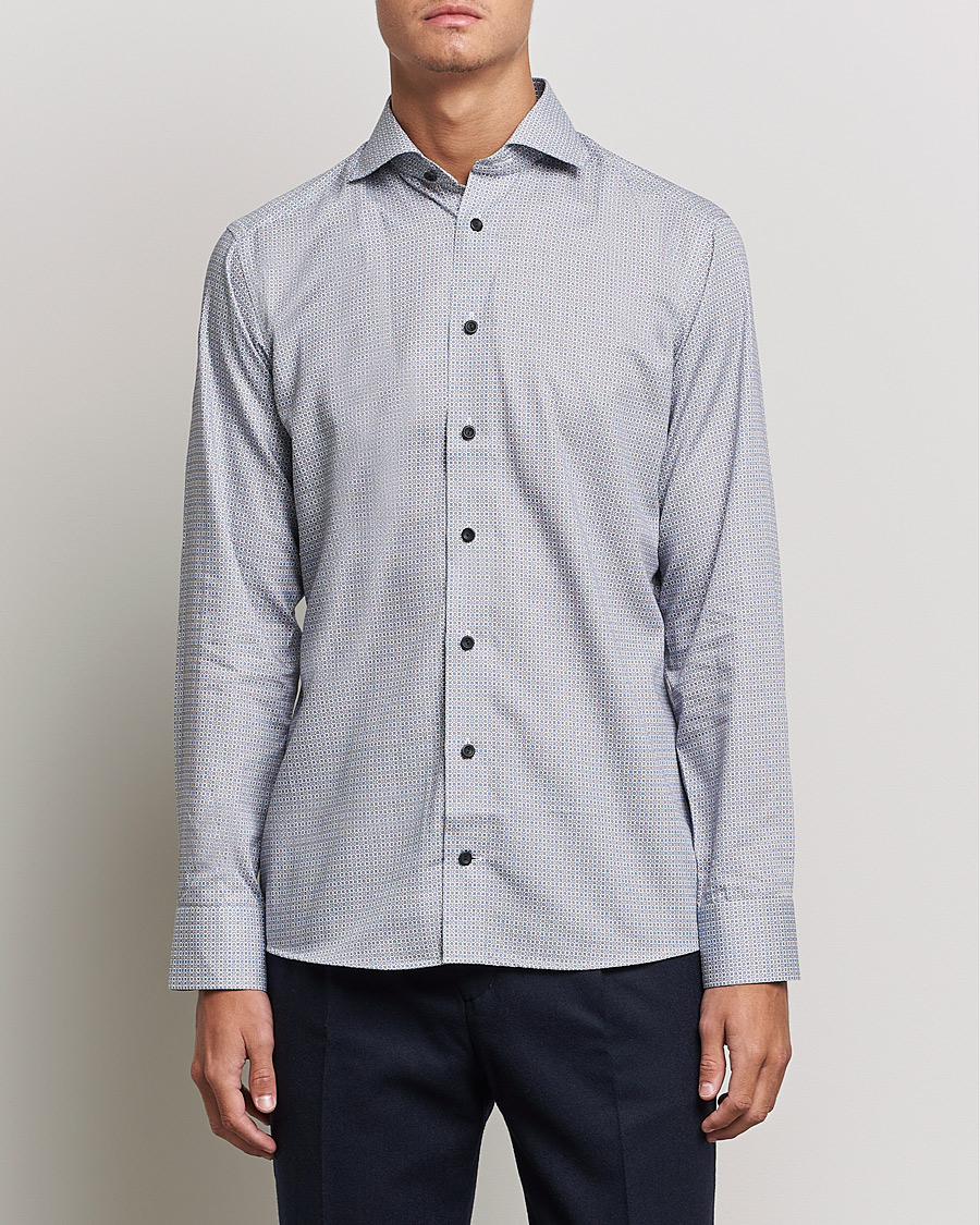Herren | Hemden | Eton | Floral Print Cotton Tencel Flannel Shirt Navy