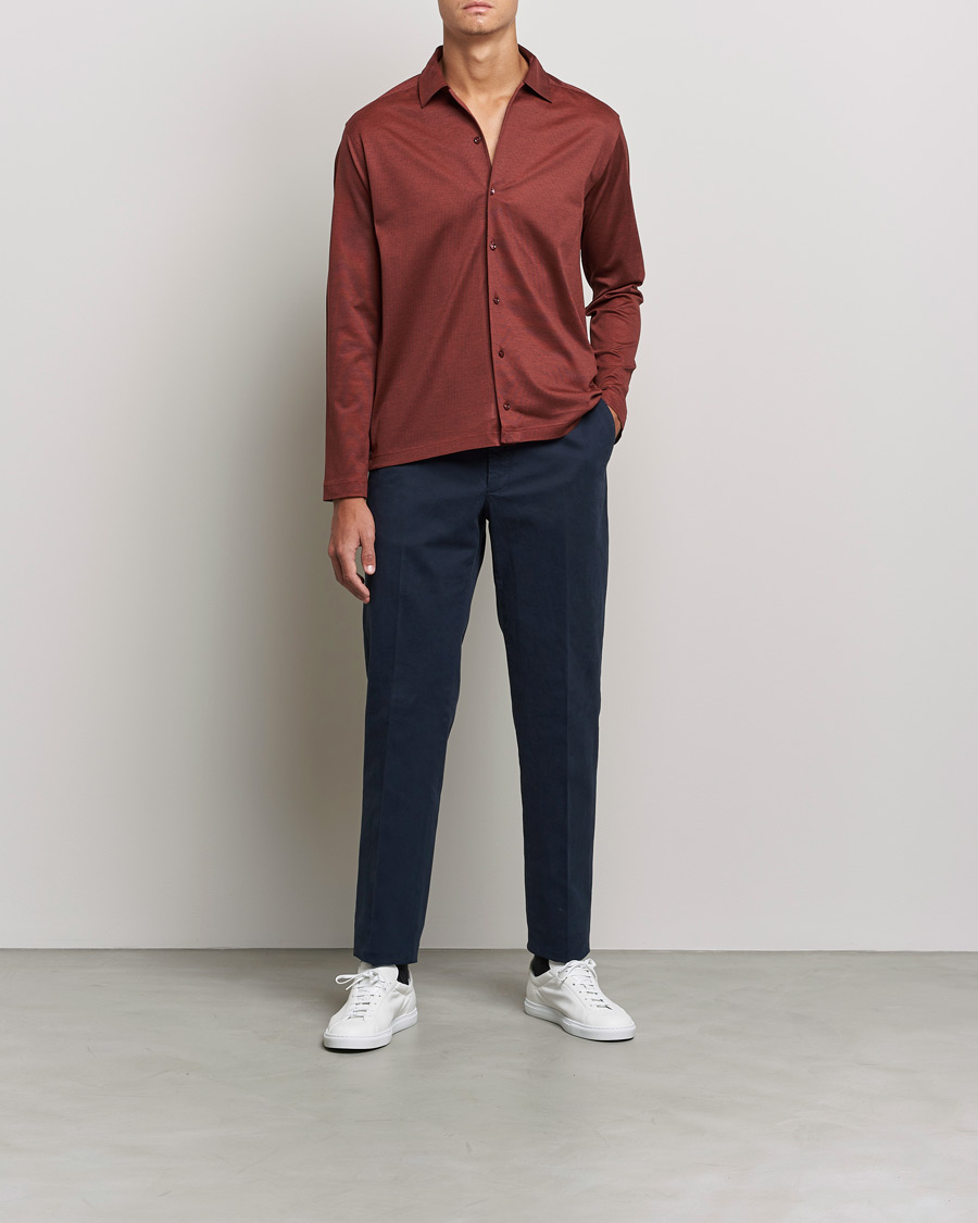 Herren | Langarm-Poloshirts | Eton | Oxford Pique Shirt Mid Red