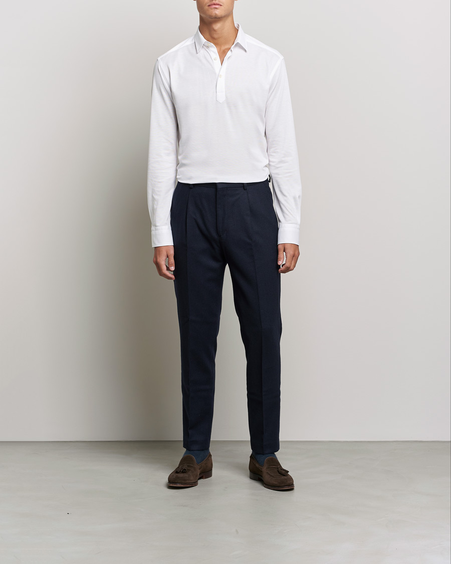 Herren | Langarm-Poloshirts | Eton | Slim Fit Cotton Piqué Popover Shirt  White