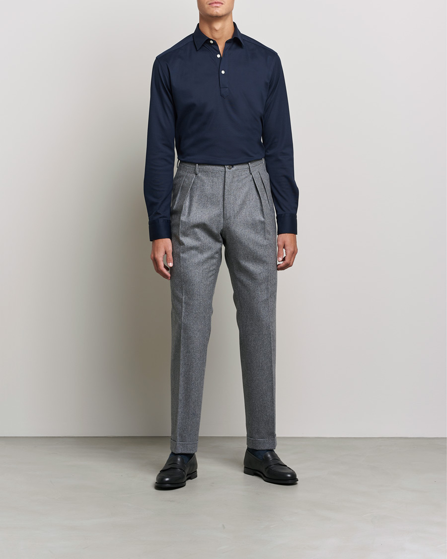 Herren | Pullover | Eton | Slim Fit Cotton Piqué Popover Shirt Navy