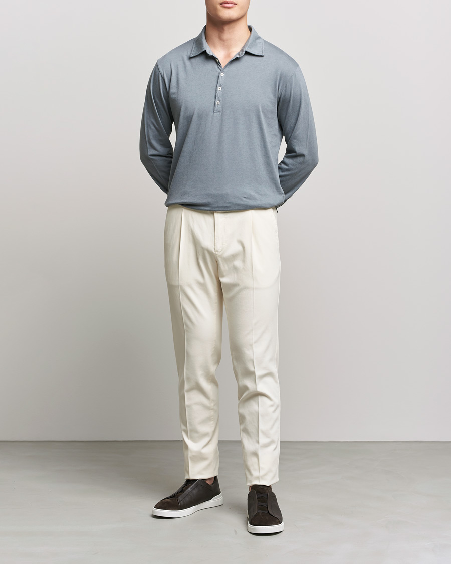 Herren | Langarm-Poloshirts | Massimo Alba | Ischia Cotton/Cashmere Polo Smoke