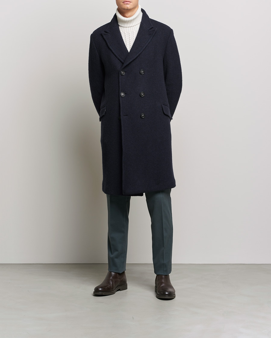 Herren |  | Massimo Alba | Oversize Wool Herringbone Coat Dark Navy