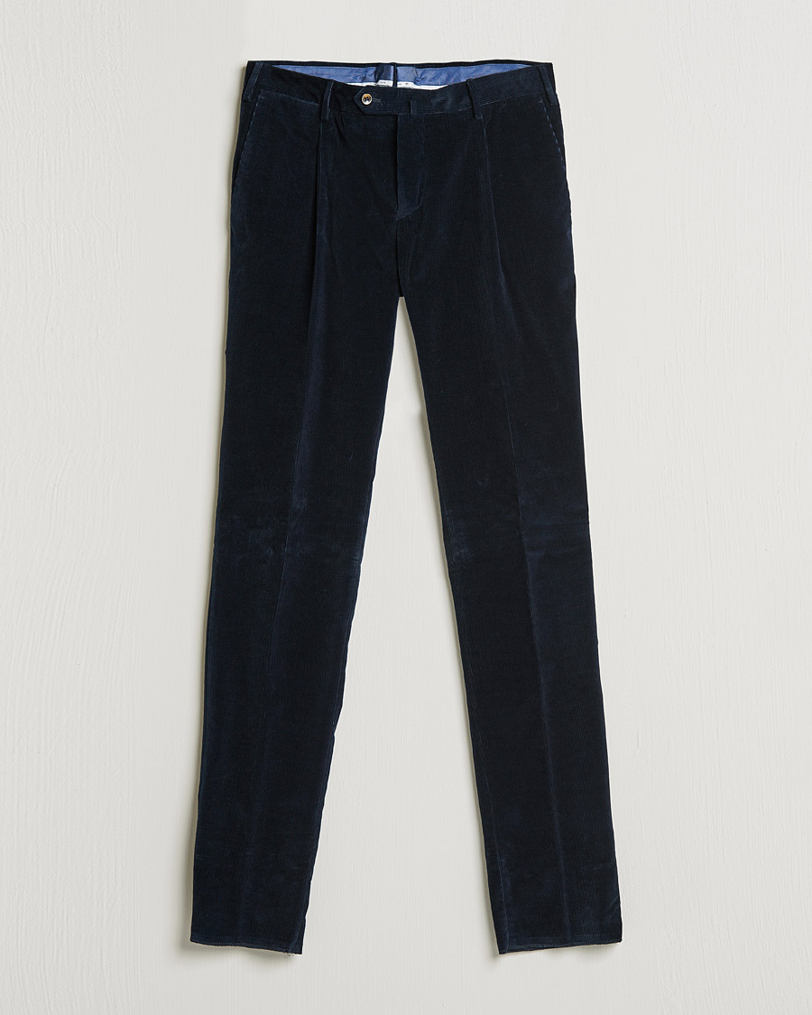 Herren |  | PT01 | Slim Fit Pleated Corduroy Trousers Navy