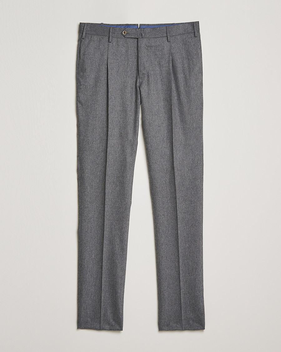 Herren | Hosen | PT01 | Slim Fit Pleated Flannel Trousers Light Grey