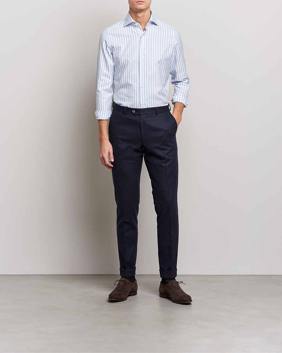 Herren | Formelle Hemden | Finamore Napoli | Milano Slim Comfort Shirt Light Blue Stripe