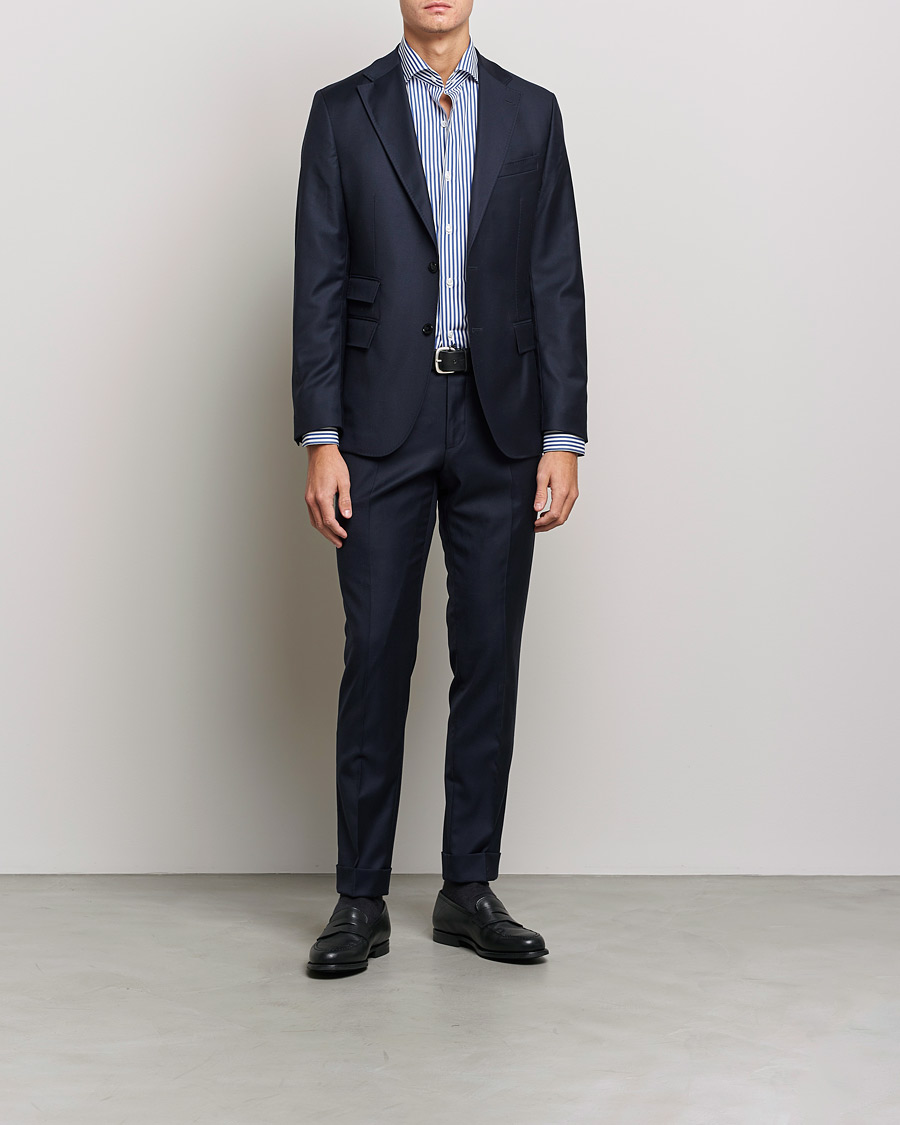Herren | Hemden | Finamore Napoli | Milano Slim Dress Shirt Blue Stripe