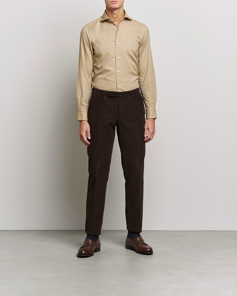 Herren | Hemden | Finamore Napoli | Tokyo Slim Flannel Shirt Beige