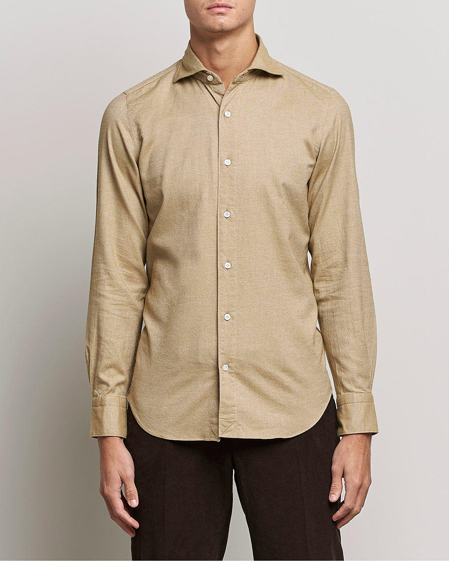 Herren | Hemden | Finamore Napoli | Tokyo Slim Flannel Shirt Beige