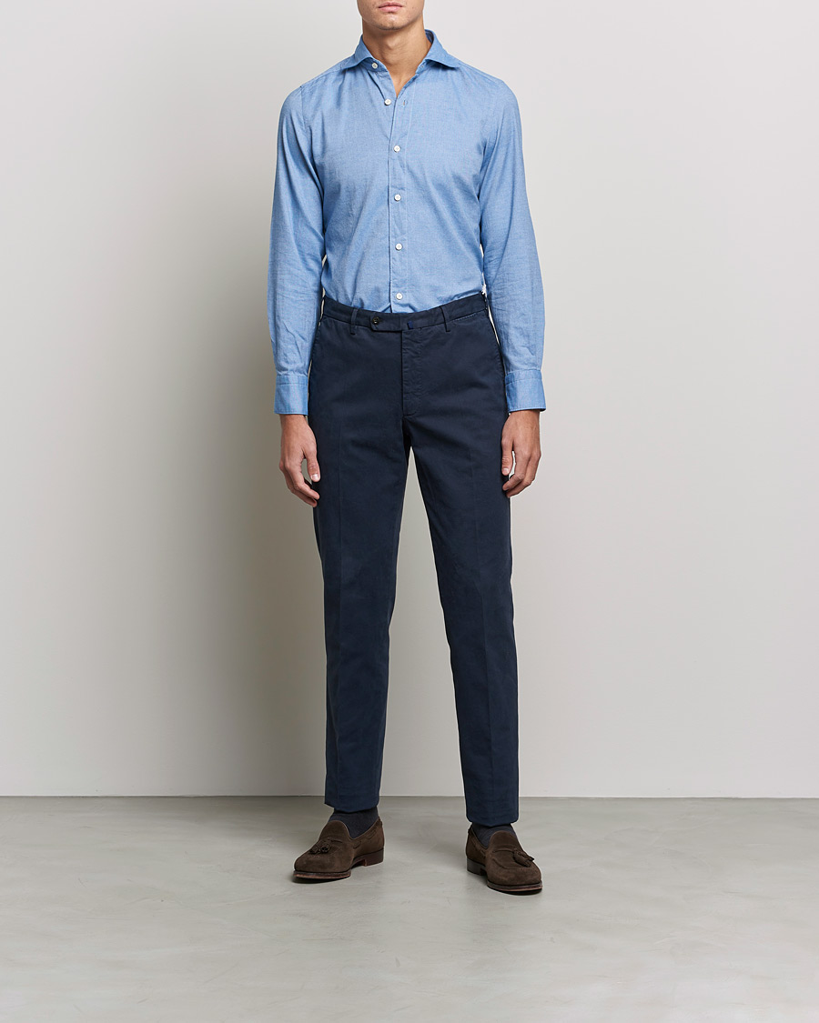 Herren | Hemden | Finamore Napoli | Tokyo Slim Flannel Shirt Light Blue