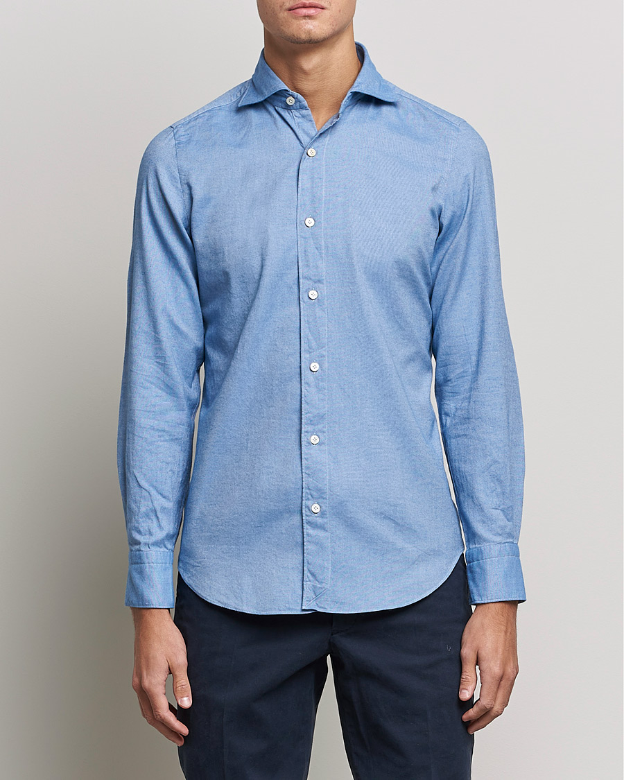 Herren | Hemden | Finamore Napoli | Tokyo Slim Flannel Shirt Light Blue