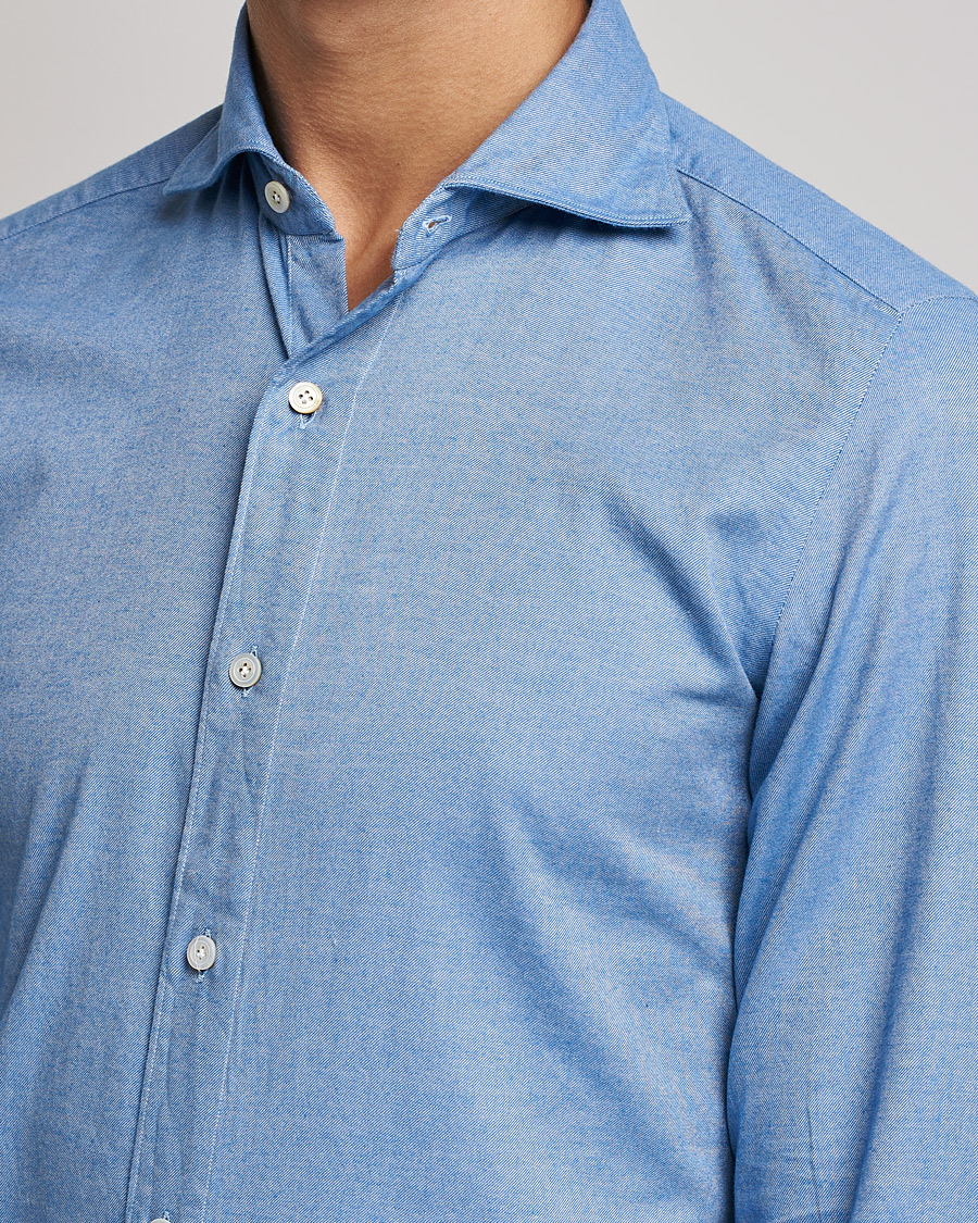Herren | Hemden | Finamore Napoli | Tokyo Slim Flannel Shirt Light Blue