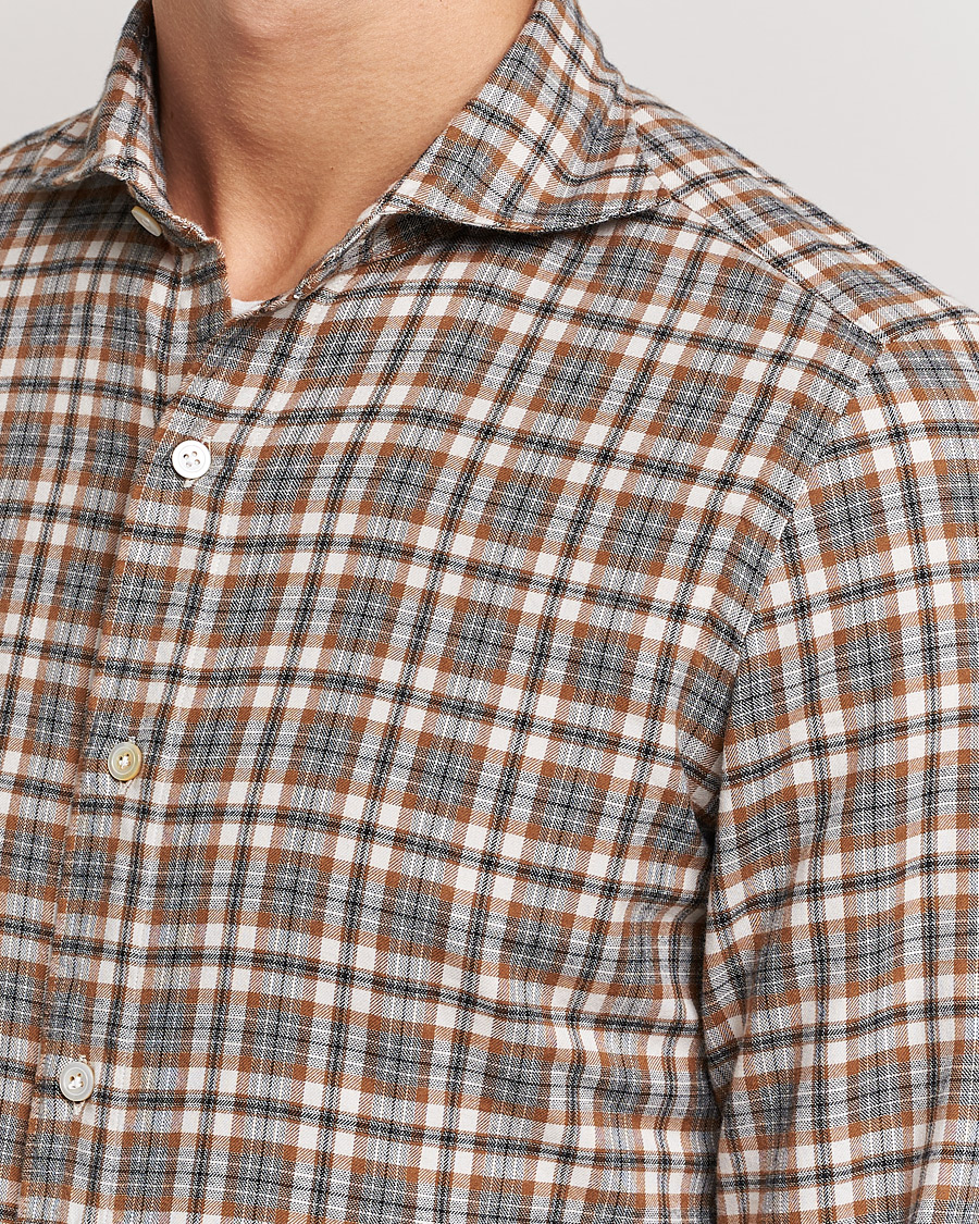 Herren | Hemden | Finamore Napoli | Tokyo Slim Light Flannel Shirt Brown Check