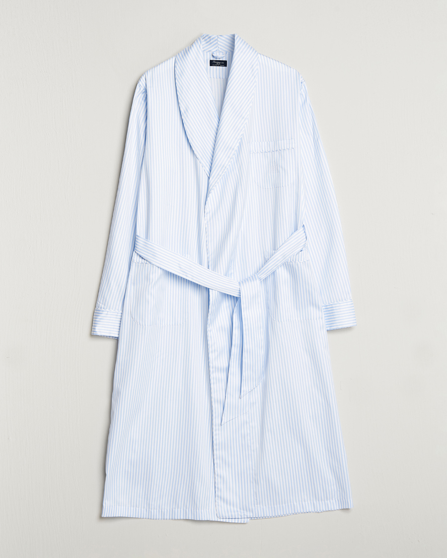 Herren | Schlafanzüge & Bademäntel | Finamore Napoli | Levante Popeline Robe Light Blue Stripe