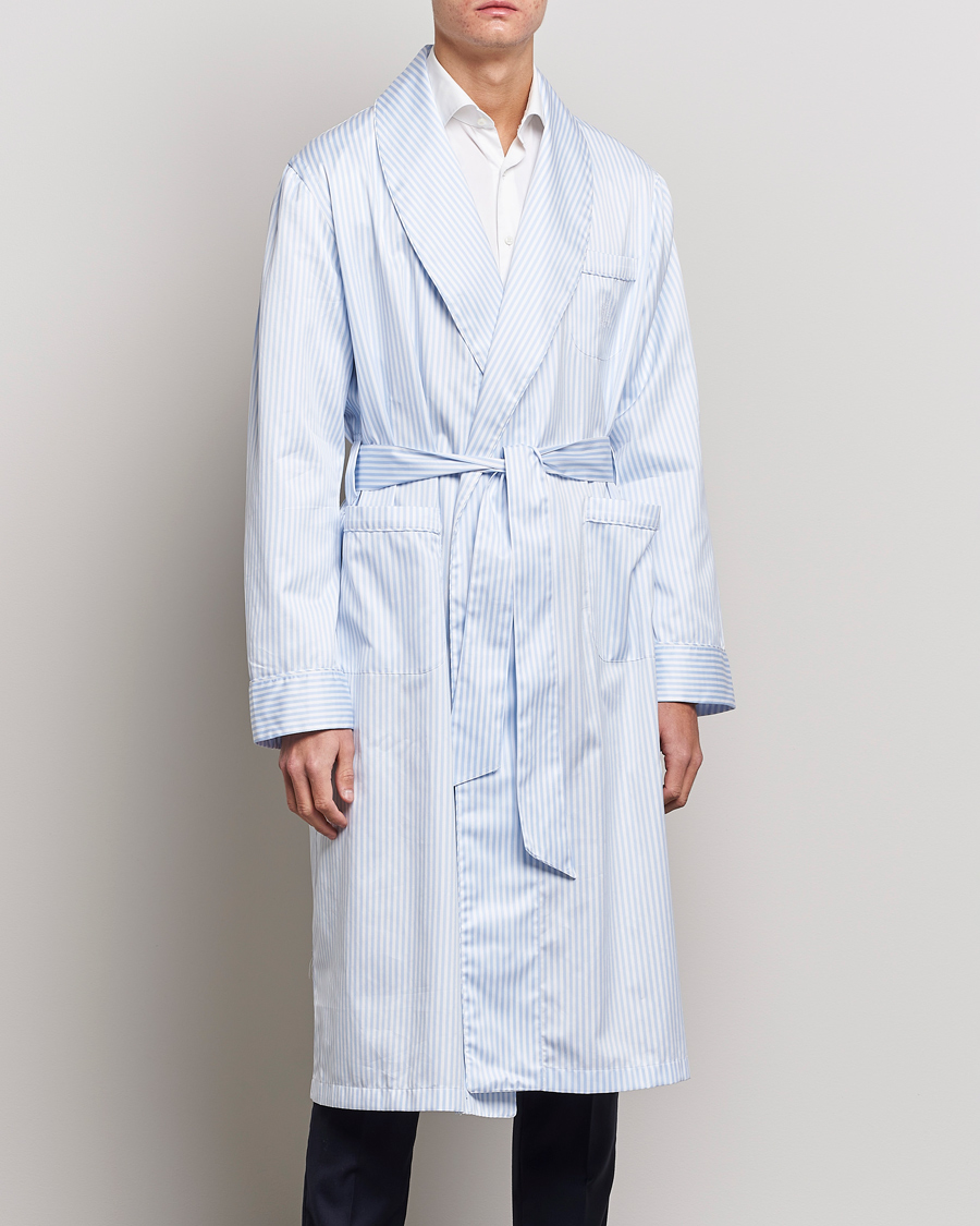 Herren | Schlafanzüge & Bademäntel | Finamore Napoli | Levante Popeline Robe Light Blue Stripe