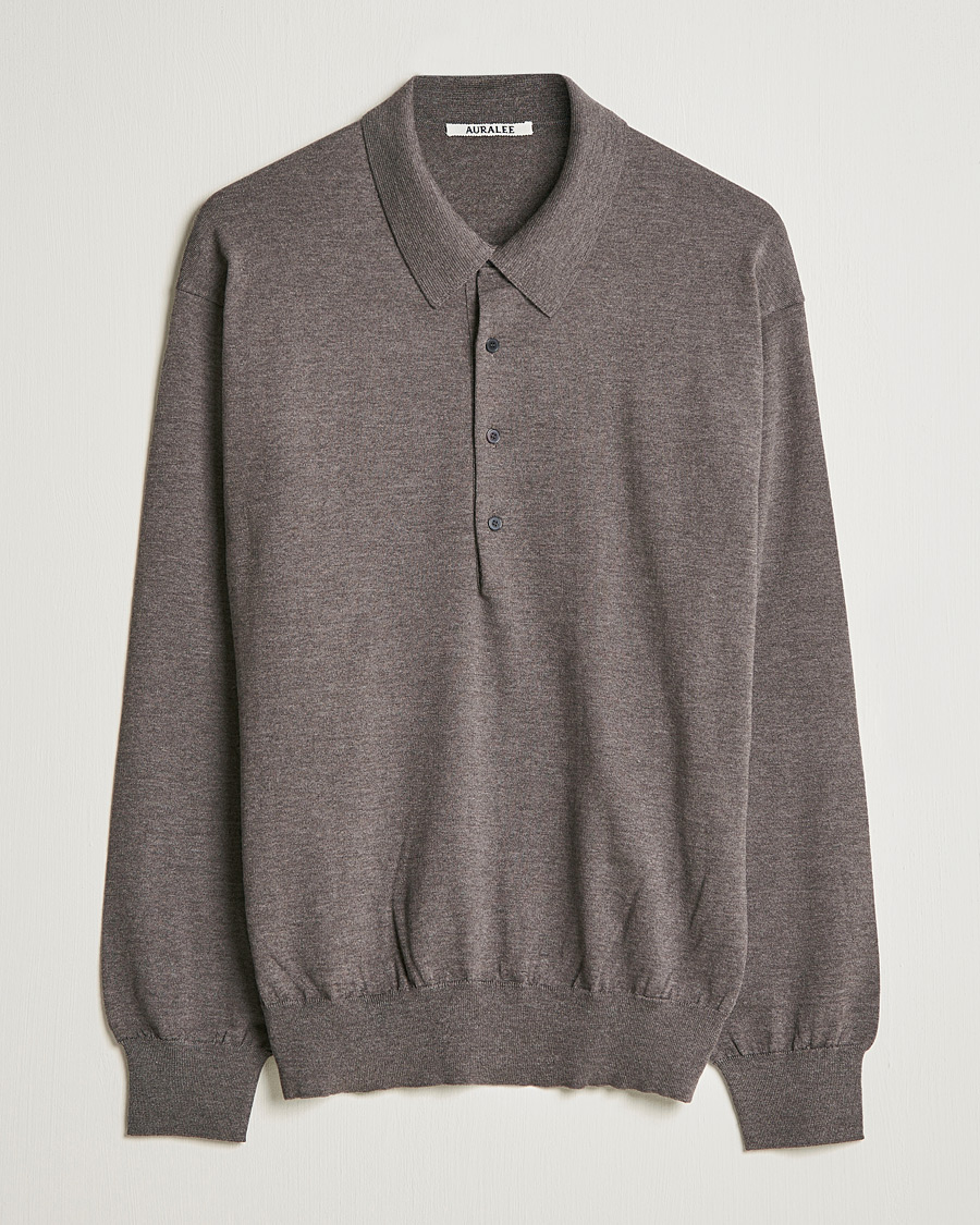 Herren | Pullover | Auralee | Knitted Wool Polo Dark Brown