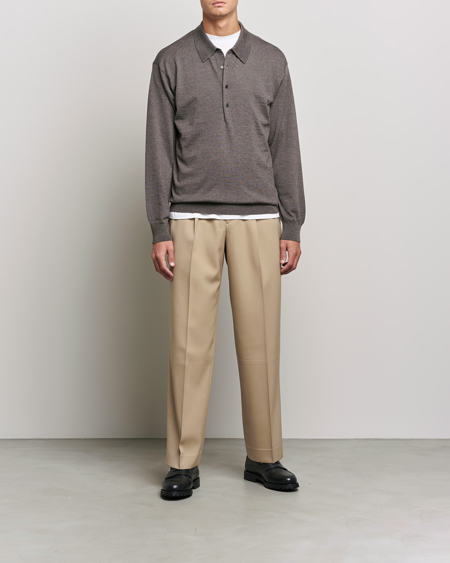 Herren | Pullover | Auralee | Knitted Wool Polo Dark Brown