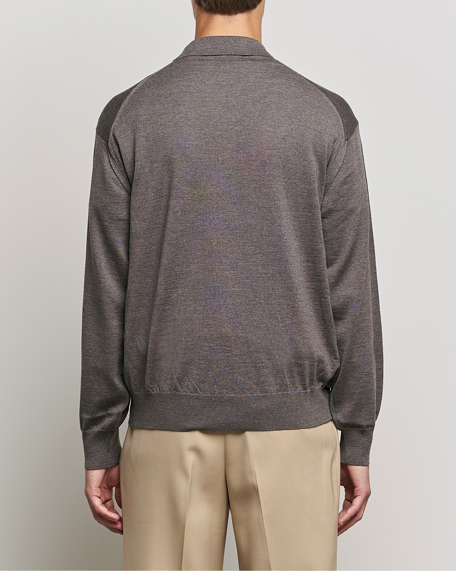 Herren | Pullover | Auralee | Knitted Wool Polo Dark Brown