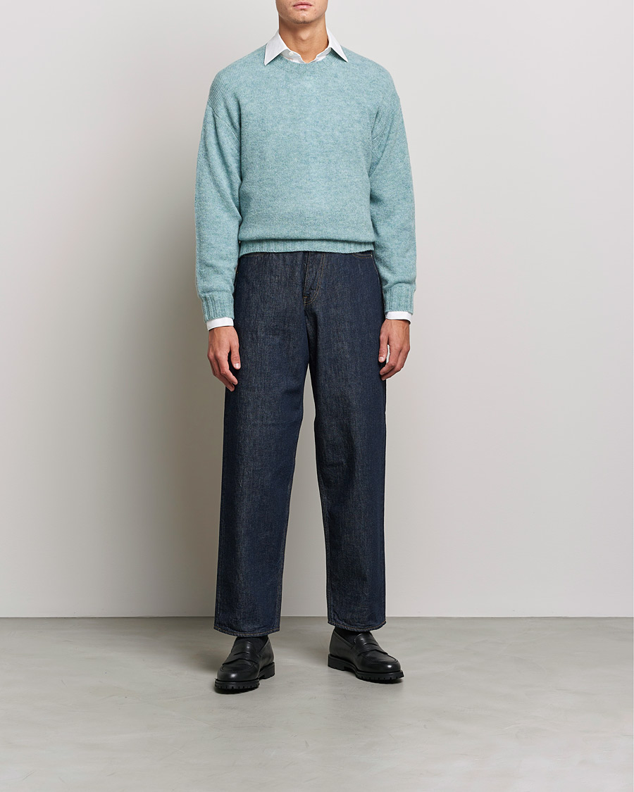 Herren | Japanese Department | Auralee | Wool/Cashmere Crewneck Knit Top Blue Green