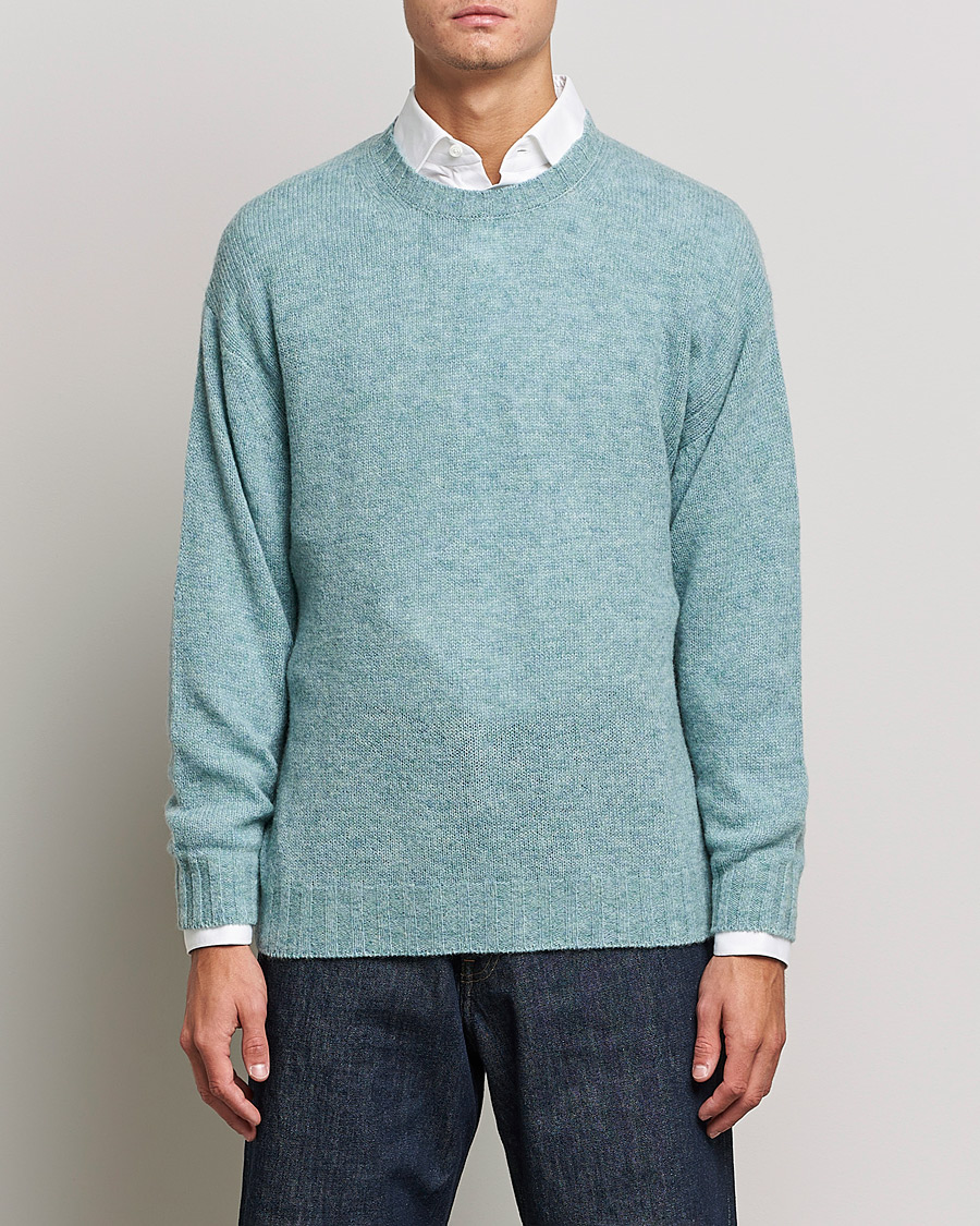 Herren | Pullover | Auralee | Wool/Cashmere Crewneck Knit Top Blue Green