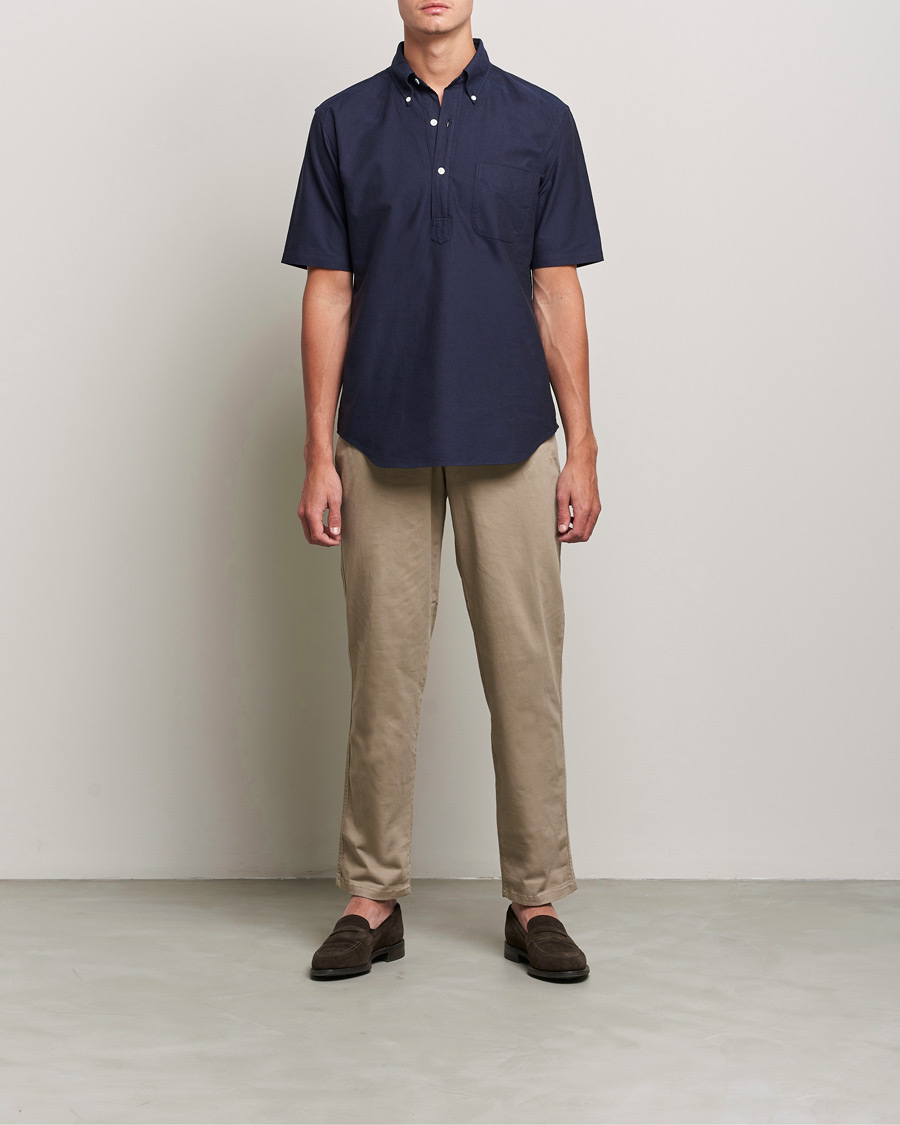 Herren | Kurzarmhemden | Kamakura Shirts | Vintage Ivy Short Sleeve Popover Shirt Navy