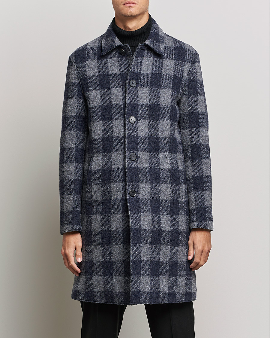 Herren | Mäntel | Harris Wharf London | Vichy Fleece Lined Mac Coat Blue/Grey