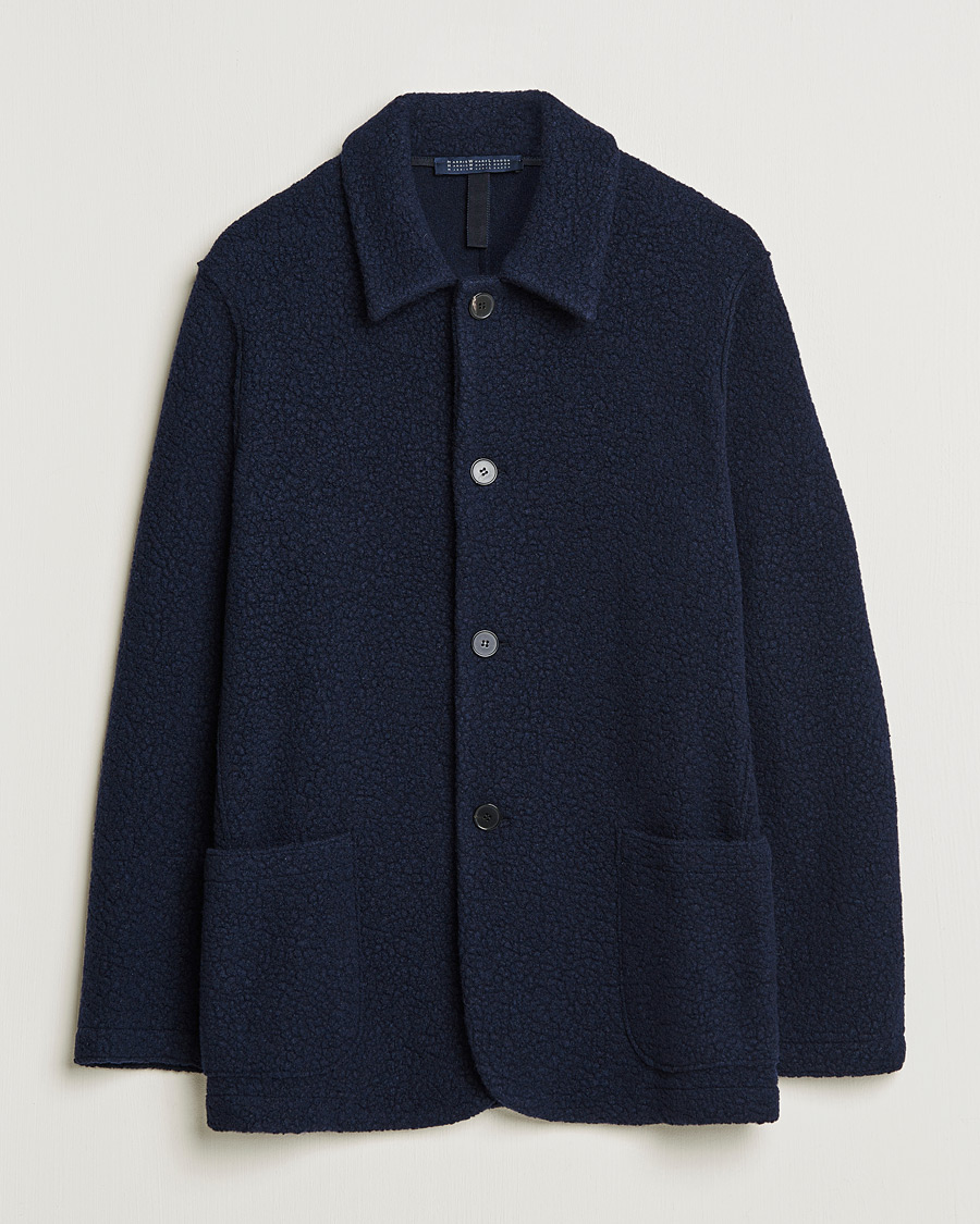 Herren | Hemden | Harris Wharf London | Harrington Wool Boucleè Shirt Jacket Navy