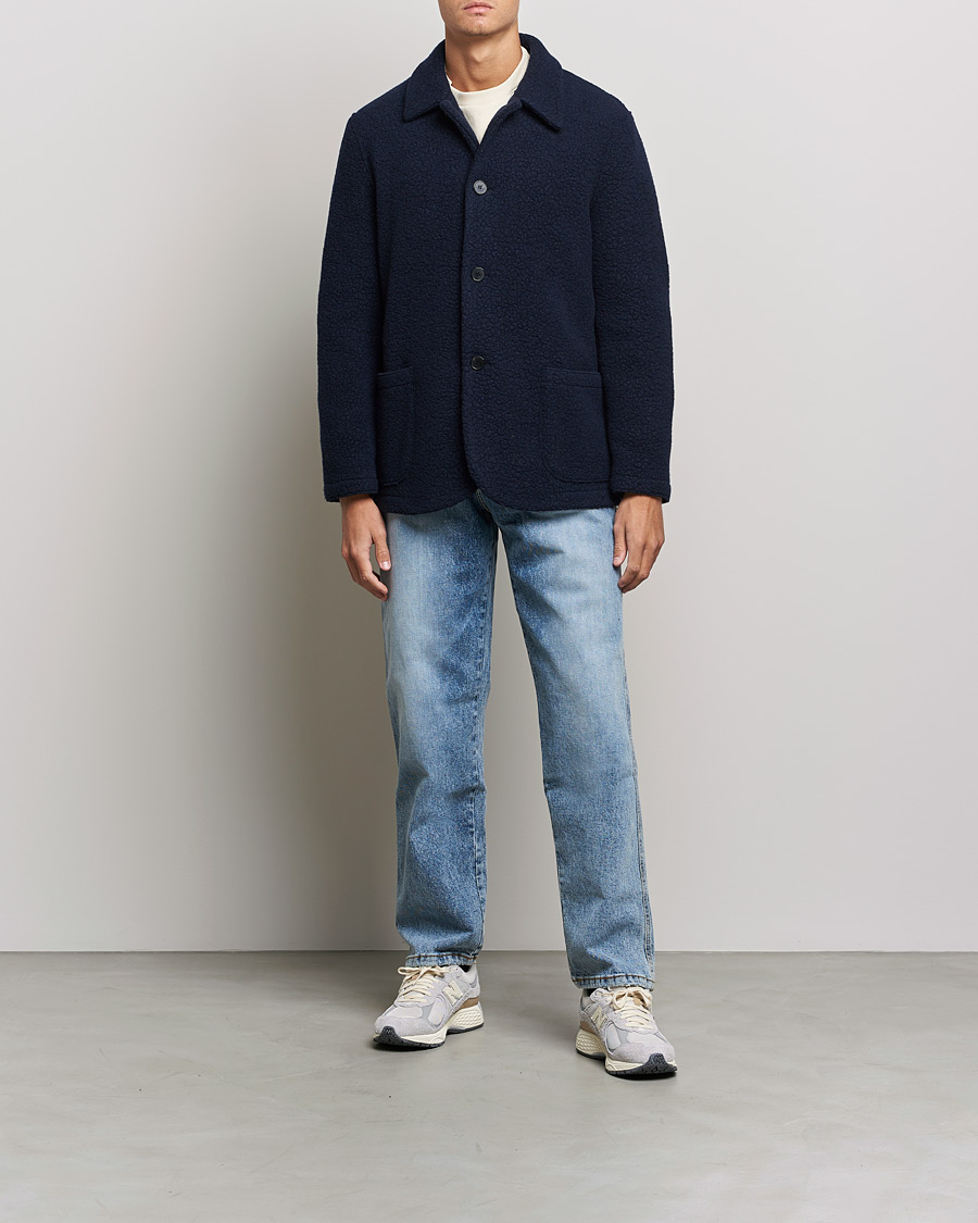 Herren | Hemden | Harris Wharf London | Harrington Wool Boucleè Shirt Jacket Navy