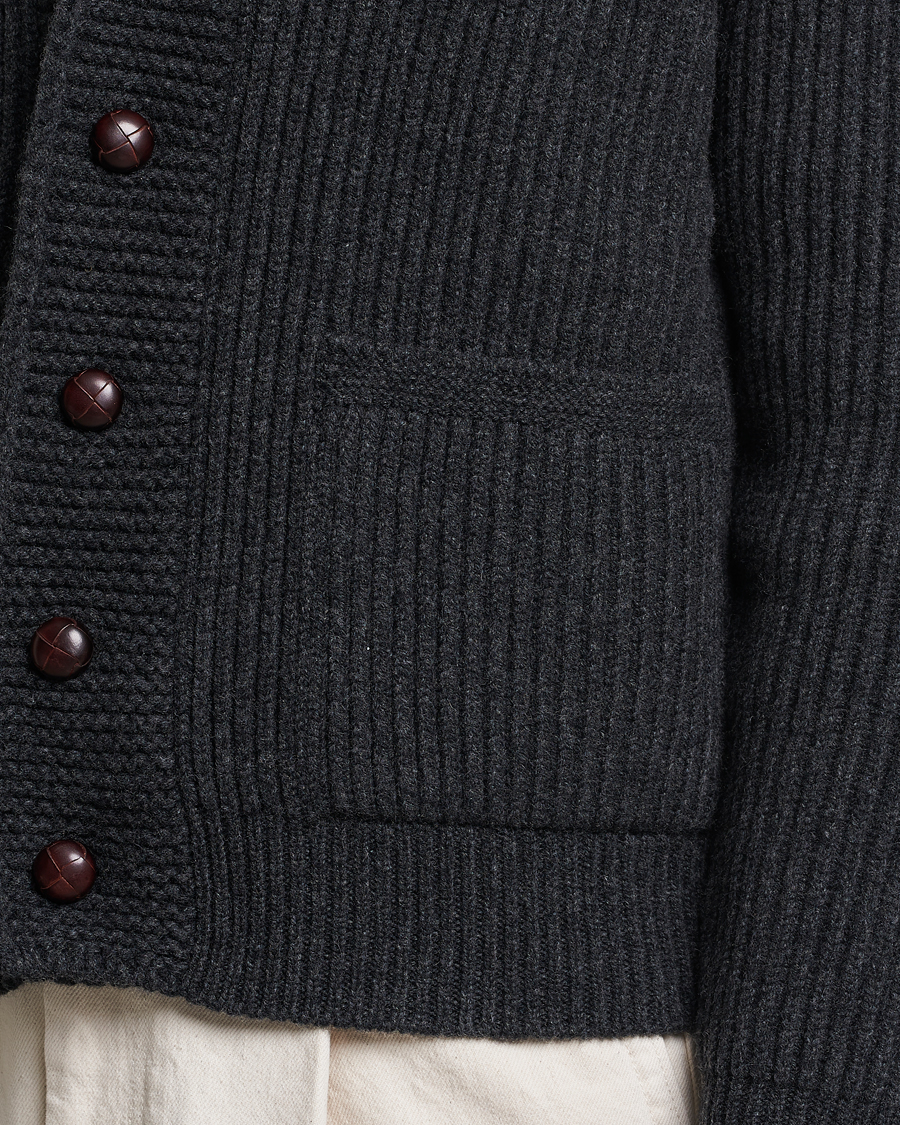 Herren | Pullover | Drake's | Lambswool 6-Ply Shawl Collar Cardigan Grey