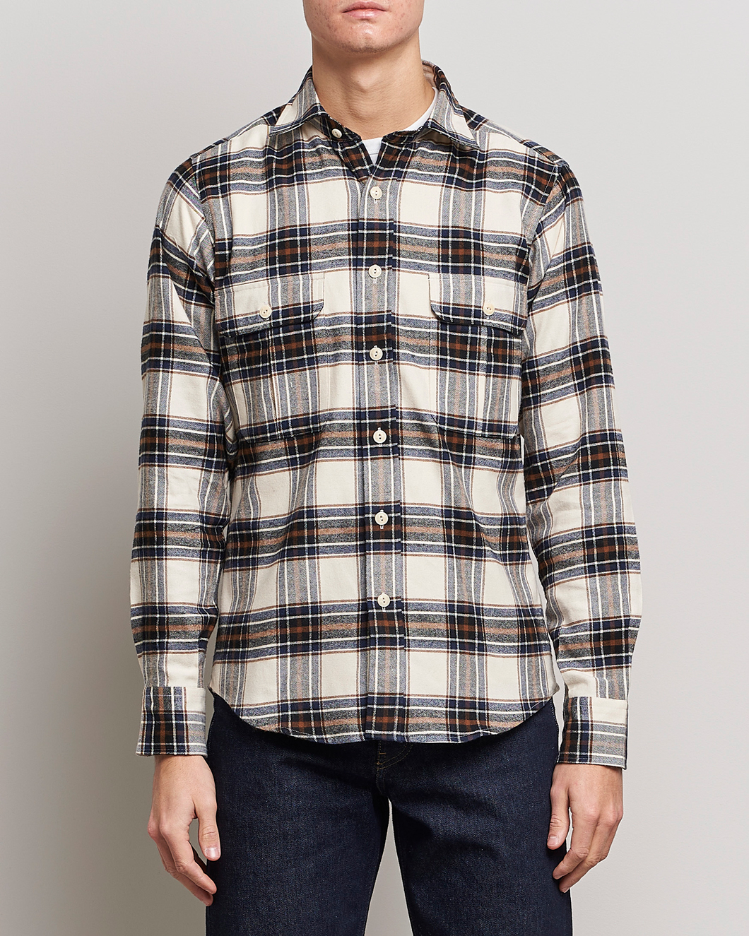Herren | Hemden | Drake's | Rugged Cotton Twill Work Shirt Neutral