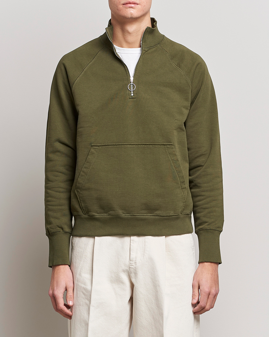 Herren |  | Drake's | Quarter Zip Sweatshirt Green