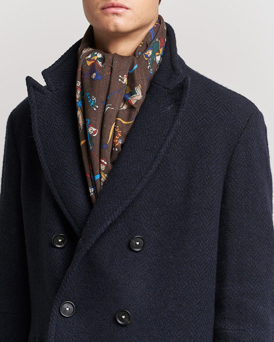 Herren | Drake's Mughal And Stars Printed Wool Scarf Brown | Drake's | Mughal And Stars Printed Wool Scarf Brown
