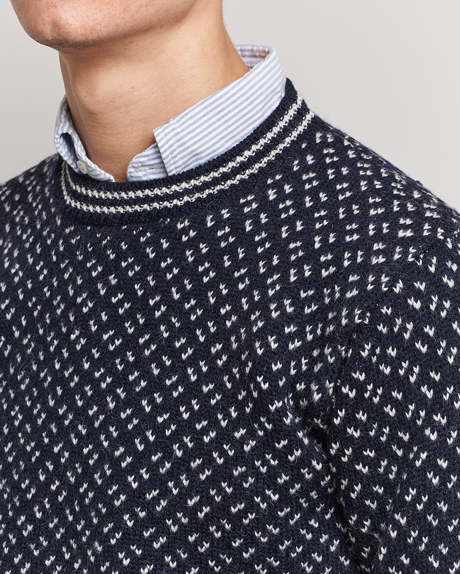 Herren | Pullover | Drake's | Norwegian Wool/Alpaca Crew Navy