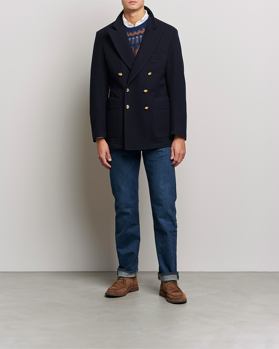 Herren | Sakkos | Drake's | MKIII Double Breasted Wool/Flannel Blazer Navy