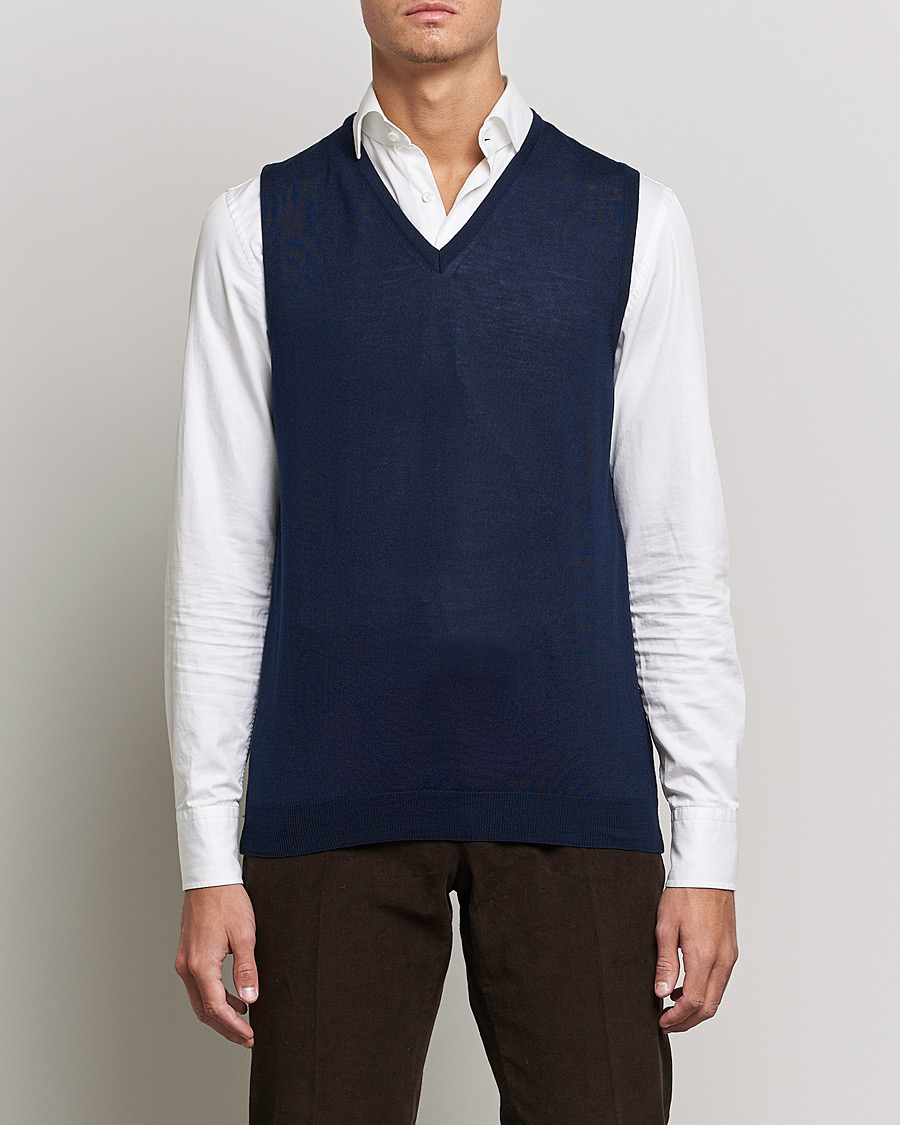 Herren | Pullover | Stenströms | Merino Slipover Navy